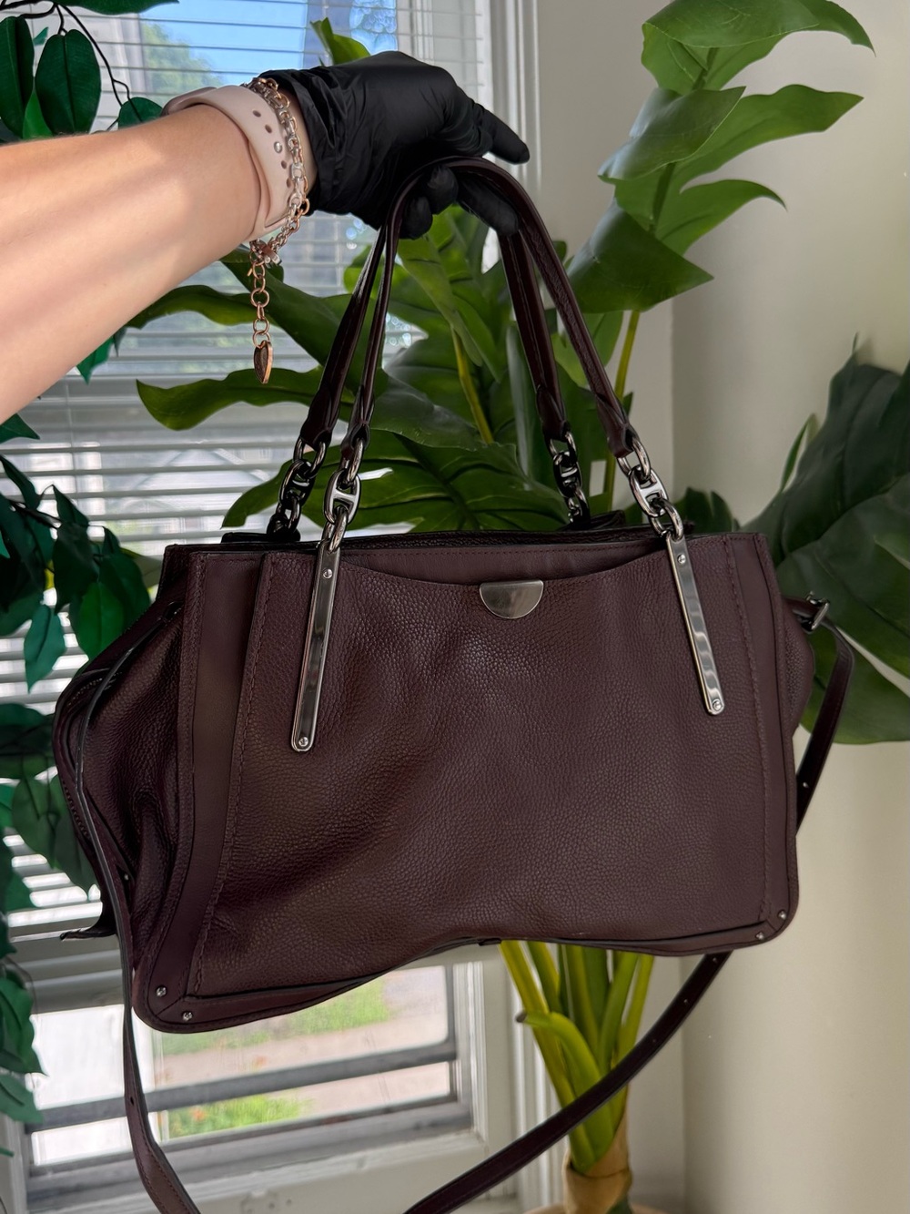 Coach Pebbled Leather Satchel - Dark Brown